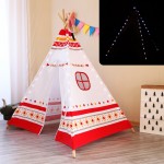 Cort mare cu LEDuri Play Tepee Alb-Rosu Sunny